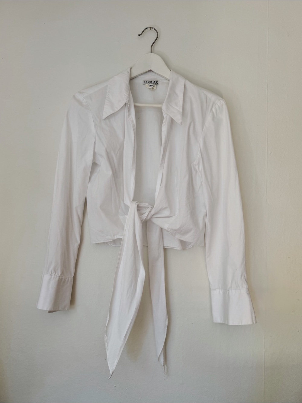 90s White Cotton Front Tie Wrap Shirt